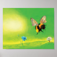 Bumble bee flying over a meadow 