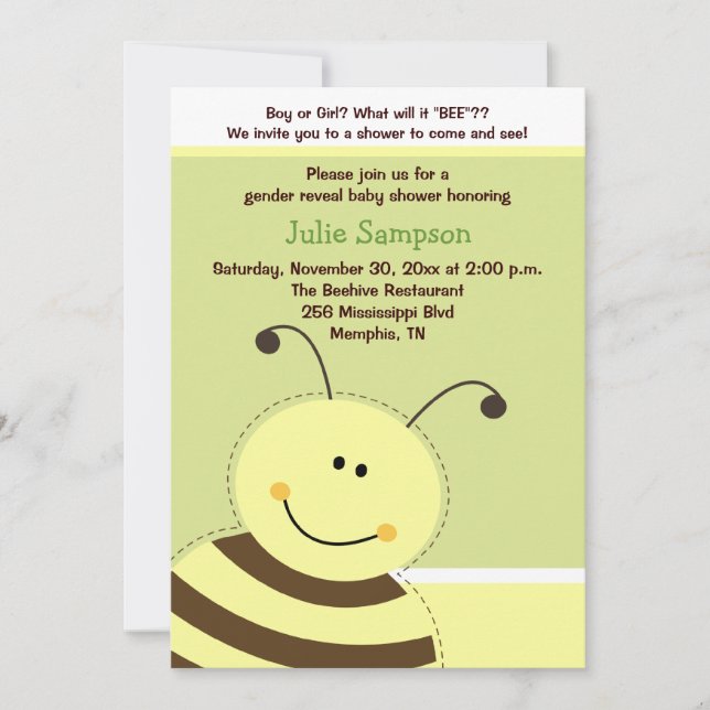 Bumble Bee Gender Reveal Baby Shower Invite 5x7 (Front)