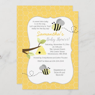 Bumble Bee Grey Yellow Gender Neutral Invitation