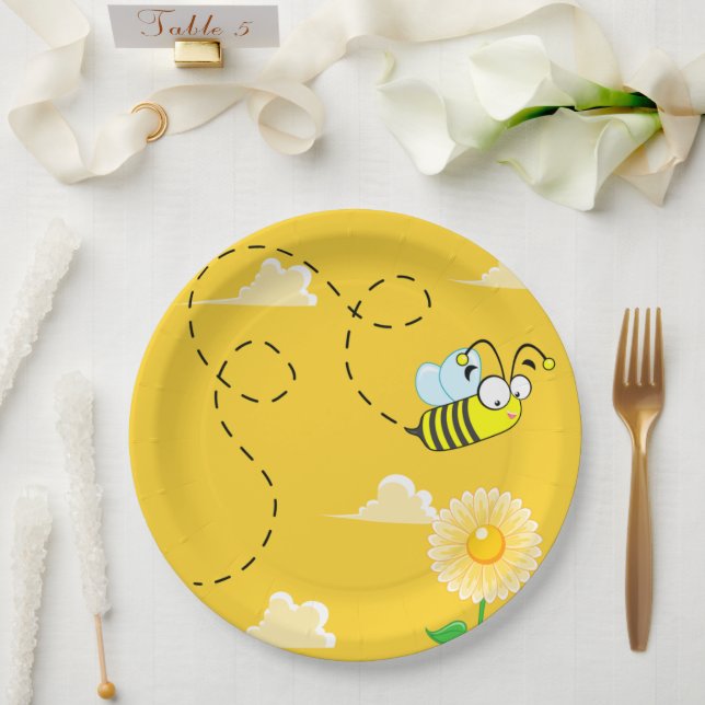 Bumble Bee Honey Birthday Day Party Yellow colour Paper Plate (Wedding)