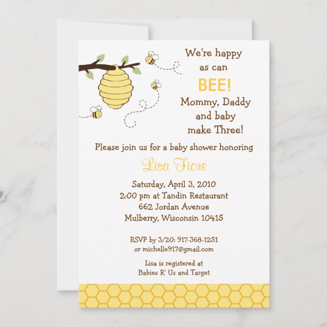 Bumble Bee Honeycomb Baby Shower Invitations (Front)