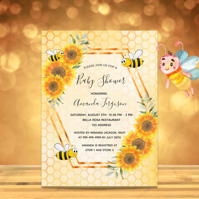 Bumble bee honeycomb floral baby shower invitation postcard (Creator Uploaded)