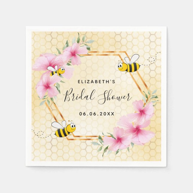 Bumble bee honeycomb pink florals bridal shower napkin (Front)