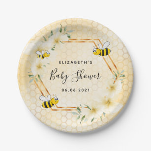 Bumble bee honeycomb summer florals baby shower paper plate