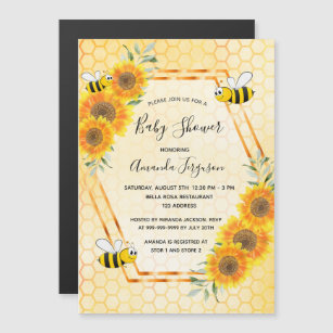 Bumble bee honeycomb sunflowers baby shower magnetic invitation