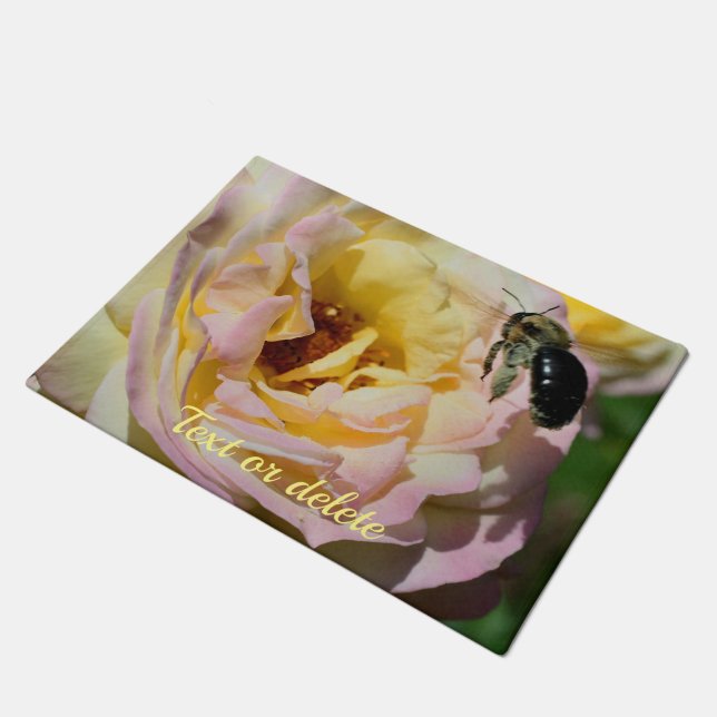 Bumble Bee In Flight Nature Personalised Doormat (Angled)