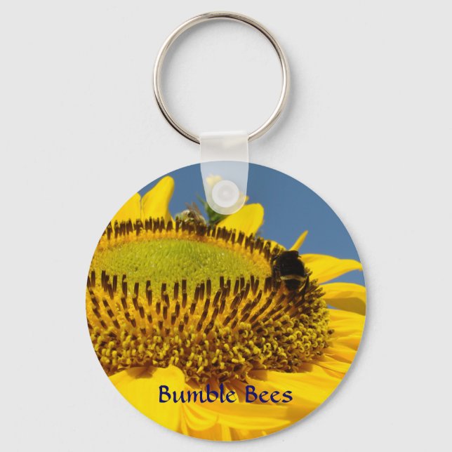 Bumble Bee keychain Yellow Sunflower key chain (Front)