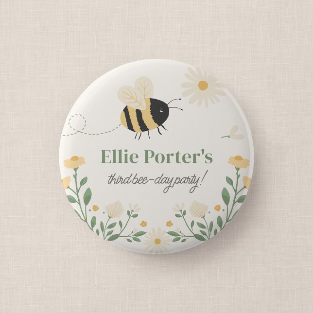Bumble Bee Kid's Birthday Party Button Guest Favou (Wildflower Flight - Party Favor Button Badge)
