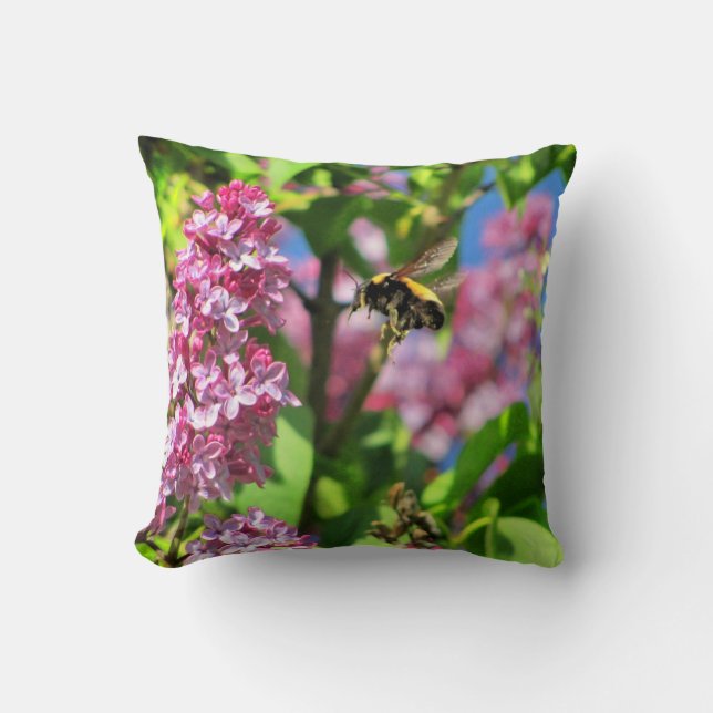 Bumble Bee Landng on Lilacs Cushion (Front)