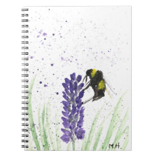 Bumble bee lavender watercolor nature purple notebook