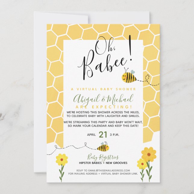 Bumble Bee Long-Distance Virtual Baby Shower Invitation (Front)