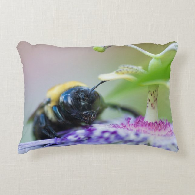 Bumble Bee macro photograph Decorative Cushion (Front)
