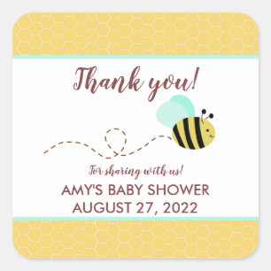 Bumble Bee Mint Green Baby Shower Favor Square Sticker