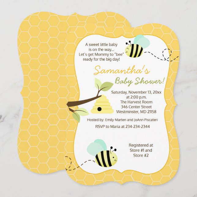 Bumble Bee Mint Green Gender Neutral Invitation (Front/Back)