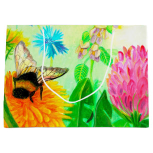 Bumble Bee on a Dandelion Flower Illustration   Large Gift Bag