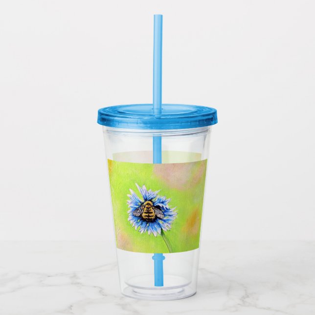 Bumble Bee on a Flower Painting Acrylic Tumbler (Front)
