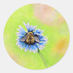 Bumble Bee on a Flower Painting Classic Round Sticker