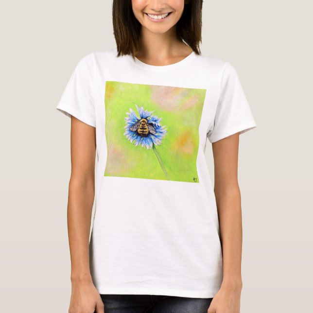 Bumble Bee on a Flower Painting T-Shirt (Front)
