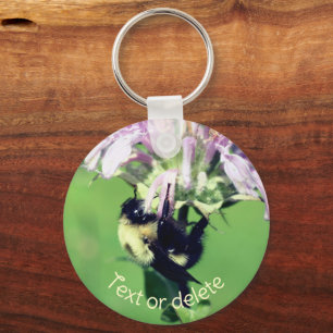 Bumble Bee On Bee Balm Flower Personalised Key Ring