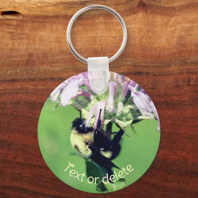 Bumble Bee On Bee Balm Flower Personalised Key Ring (Front)