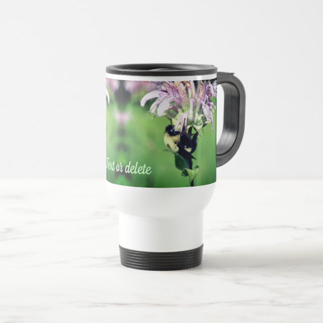 Bumble Bee On Bee Balm Flower Personalised  Travel Mug (Front Right)