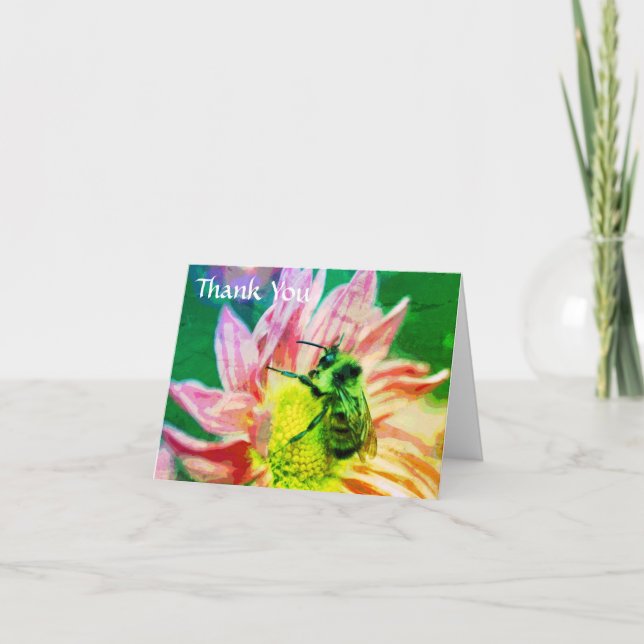 Bumble Bee On Flower Nature Art Thank You Card (Front)