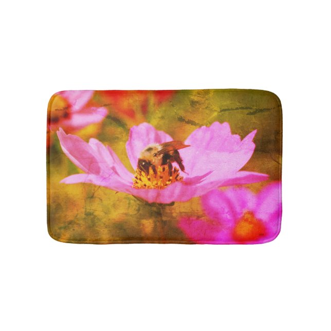 Bumble Bee On Pink Cosmos Flower Abstract  Bath Mat (Front)