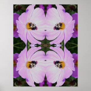 Bumble Bee On Pink Cosmos Flower Abstract Poster