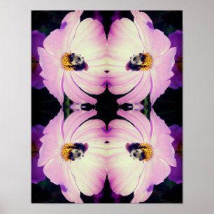 Bumble Bee On Pink Cosmos Flower Abstract Poster