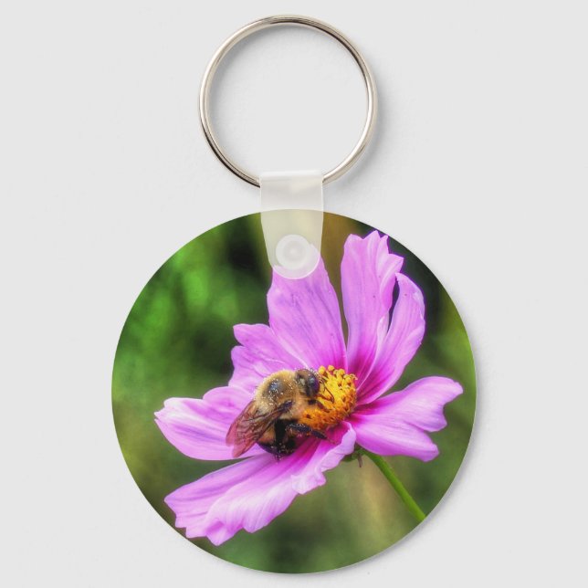 Bumble Bee on Pink Cosmos Key Ring (Front)