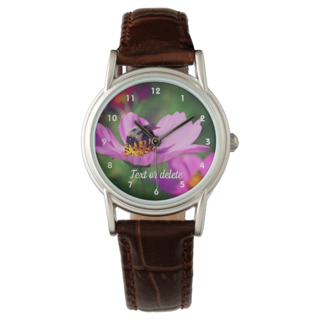 Bumble Bee On Pink Cosmos Personalised    Watch (Front)