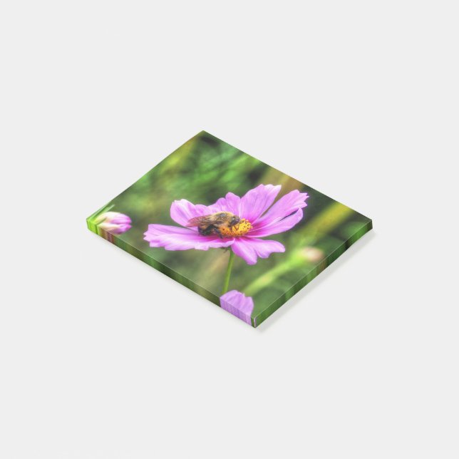 Bumble Bee on Pink Cosmos Post-it Notes (Angled)