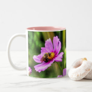 Bumble Bee on Pink Cosmos Two-Tone Coffee Mug