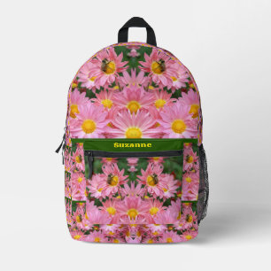 Bumble Bee On Pink Daisies Personalised Printed Backpack