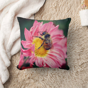 Bumble Bee On Pink Daisy Flower 2 Cushion