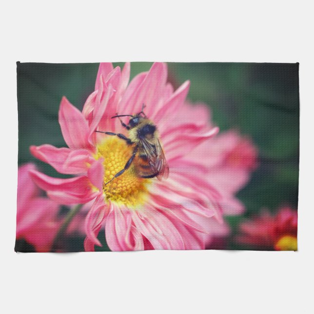 Bumble Bee On Pink Daisy Flower 2   Tea Towel (Horizontal)
