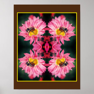 Bumble Bee On Pink Daisy Flower Abstract  Poster