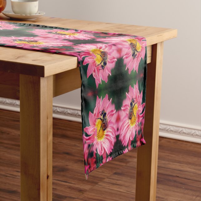 Bumble Bee On Pink Daisy Flower Abstract    Short Table Runner (In Situ)