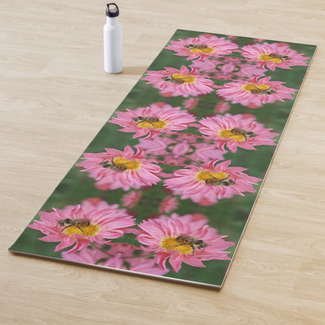 Bumble Bee On Pink Daisy Flower Abstract  Yoga Mat (In Situ)