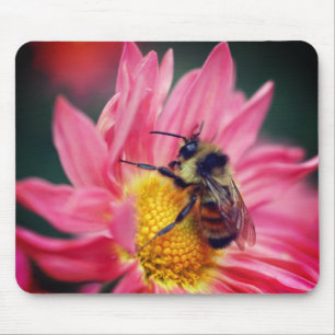 Bumble Bee On Pink Daisy Flower  Mouse Mat