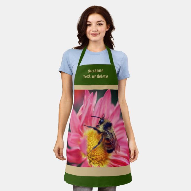 Bumble Bee On Pink Daisy Flower Personalised  Apron (Worn)