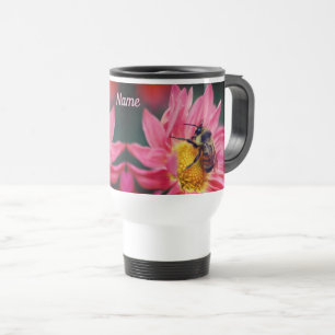 Bumble Bee On Pink Daisy Flower Personalized  Travel Mug