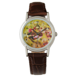 Bumble Bee On Pink Flower Abstract Distressed  Watch