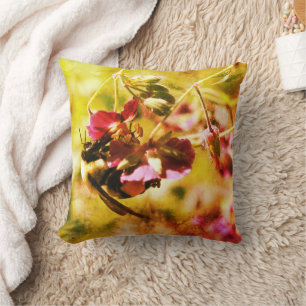 Bumble Bee On Pink Flower Abstract Grunge Cushion