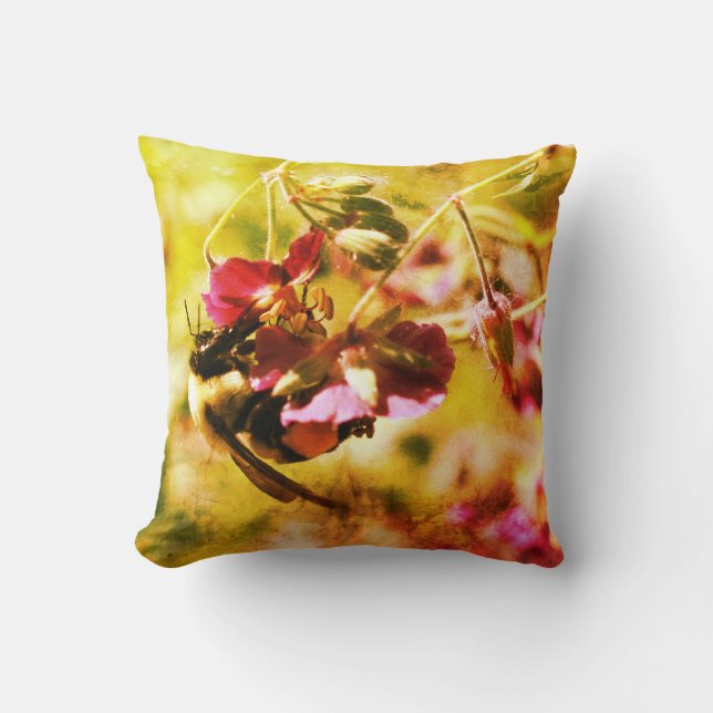 Bumble Bee On Pink Flower Abstract Grunge Cushion (Front)