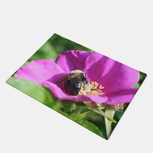 Bumble Bee On Pink Rose Nature Doormat