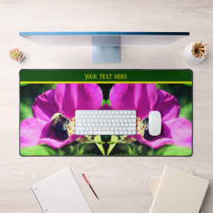 Bumble Bee On Pink Rose Nature Personalised Desk Mat