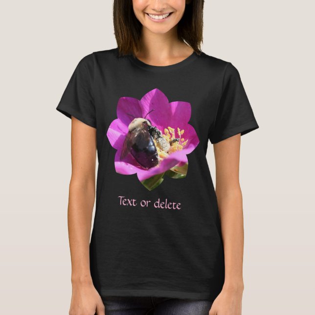 Bumble Bee On Pink Rose Nature Personalized T-Shirt (Front)