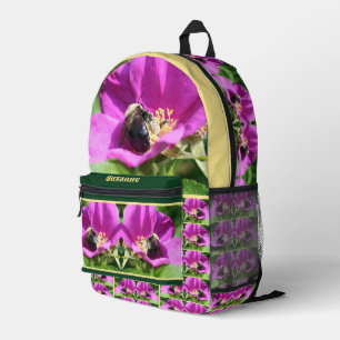 Bumble Bee On Pink Rose Personalised Printed Backpack