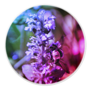 Bumble Bee On Purple Flower Abstract Colours Ceramic Knob